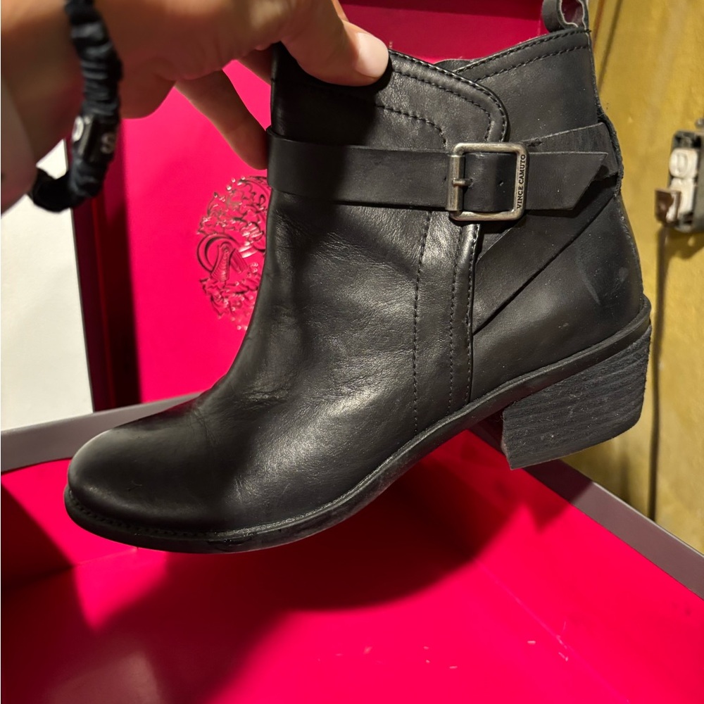 Vince Camuto Black Buckle Ankle Booties